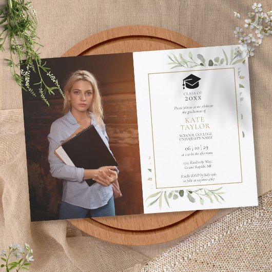 Waterverf Greenery Leaves Graduation Party Foto Kaart
