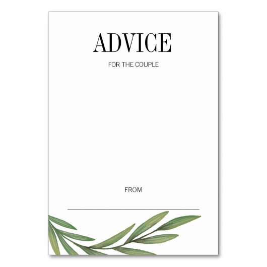 Waterverf Greenery Leaves Wedding Advice Card Kaart (Voorkant)