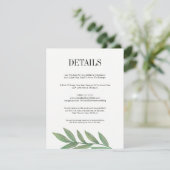 Waterverf Greenery Leaves Wedding Details Kaart (Staand voorkant)