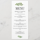 Waterverf Greenery Leaves Wedding Menu Card (Voorkant)