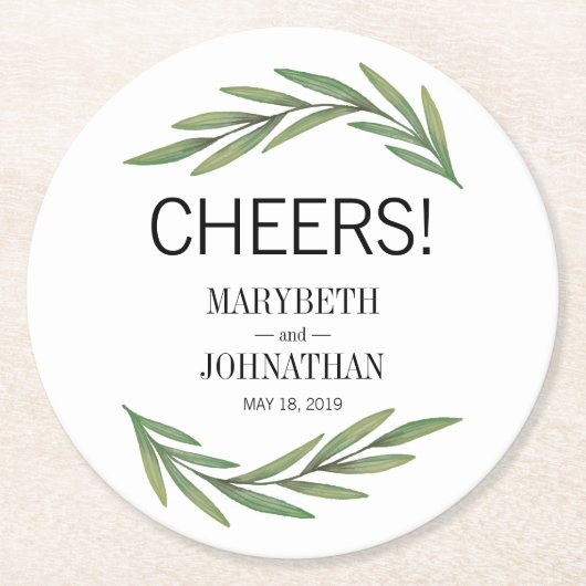 Waterverf Greenery Leaves Wedding Onderzetter (Voorkant)