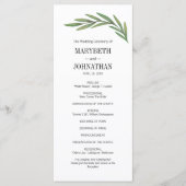 Waterverf Greenery Leaves Wedding Program Card Programmakaart (Voorkant)