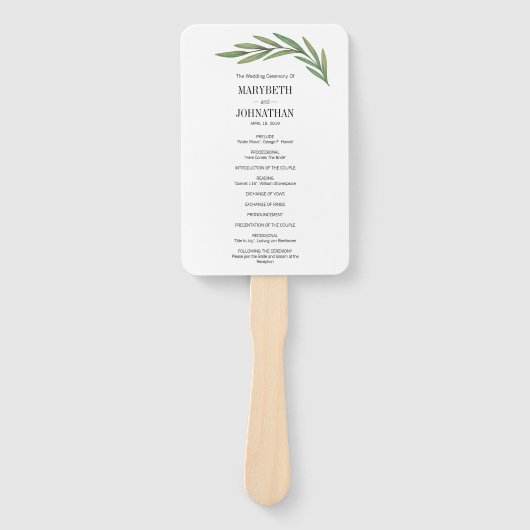Waterverf Greenery Leaves Wedding Program Fans Handwaaier (Voorkant)