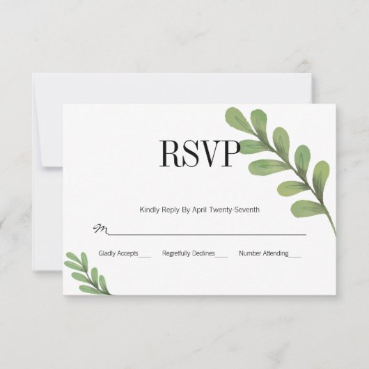 Waterverf Greenery Leaves Wedding RSVP Kaart (Voorkant)