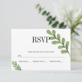 Waterverf Greenery Leaves Wedding RSVP Kaart (Staand voorkant)