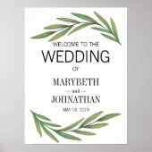 Waterverf Greenery Leaves Wedding Welcome Sign Poster (Voorkant)