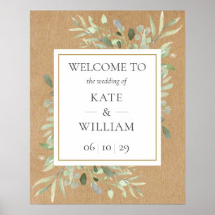 Waterverf Greenery Leaves Wedding Welcome Sign Poster