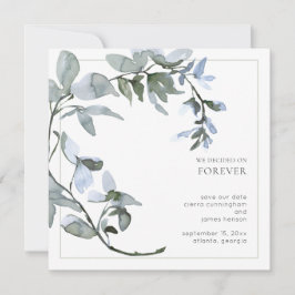Waterverf Greenery Light Blue Floral Save The Date