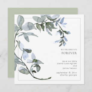 Waterverf Greenery Light Blue Floral Save The Date