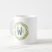 Waterverf Greenery Lijst Monogram ID667 Koffiemok (Voorkant links)