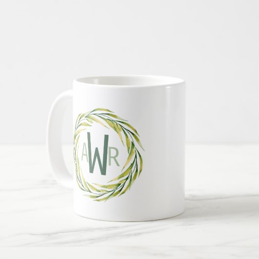 Waterverf Greenery Lijst Monogram ID667 Koffiemok (Voorkant links)