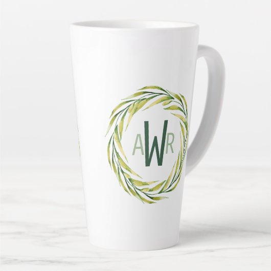 Waterverf Greenery Lijst Monogram ID667 Latte Mok (Rechterhoek)