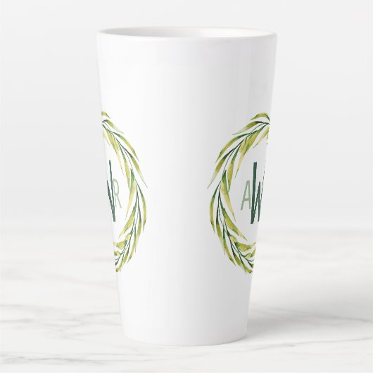 Waterverf Greenery Lijst Monogram ID667 Latte Mok (Voorkant)