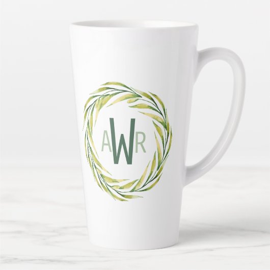 Waterverf Greenery Lijst Monogram ID667 Latte Mok (Rechts)