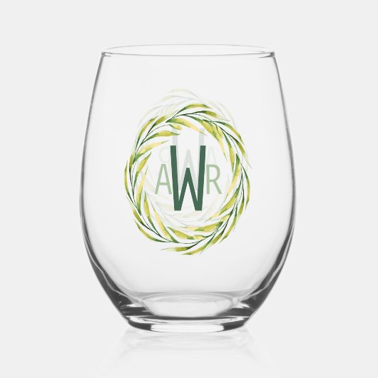 Waterverf Greenery Lijst Monogram ID667 Wijnglas Zonder Voet (Voorkant)