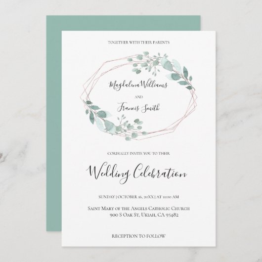 waterverf greenery lijst trouwuitnodiging kaart (Voorkant / Achterkant)