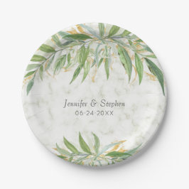 Waterverf Greenery Marble Elegant Wedding Papieren Bordje