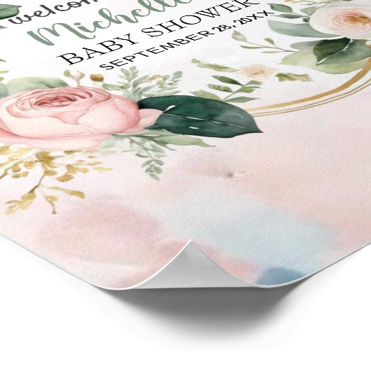 Waterverf Greenery meisje baby shower welkomstbord Poster (Hoek)