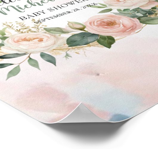 Waterverf Greenery meisje baby shower welkomstbord Poster (Hoek)