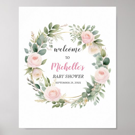 Waterverf Greenery meisje baby shower welkomstbord Poster (Voorkant)