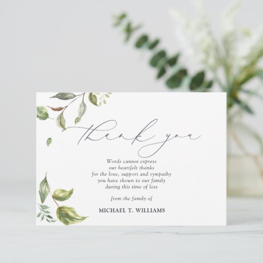 Waterverf Greenery Memorial Foto Bedankkaart (Staand voorkant)