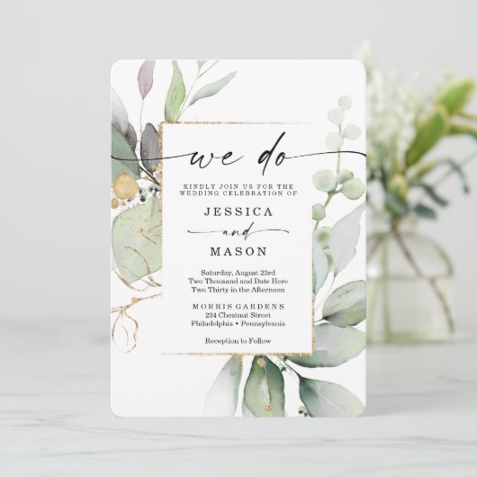 Waterverf Greenery met Gold We Wedding Kaart (Staand voorkant)