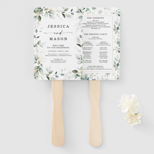 Waterverf Greenery met Gold Wedding Hand Fan Handwaaier (Voorkant en achterkant)