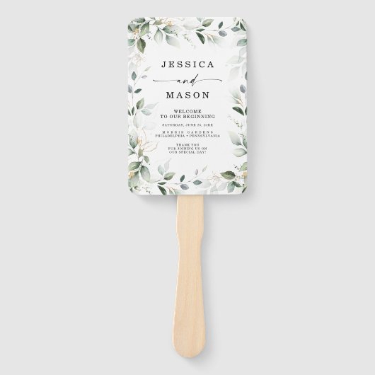 Waterverf Greenery met Gold Wedding Hand Fan Handwaaier (Voorkant)
