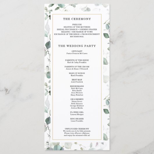 Waterverf Greenery met Gold Wedding Program Programmakaart (Achterkant)