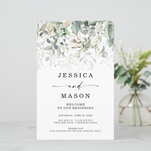 Waterverf Greenery met Gold Wedding Programma's (Staand voorkant)