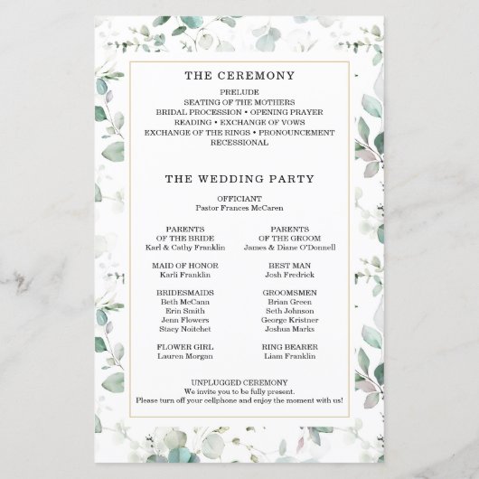 Waterverf Greenery met Gold Wedding Programma's (Achterkant)