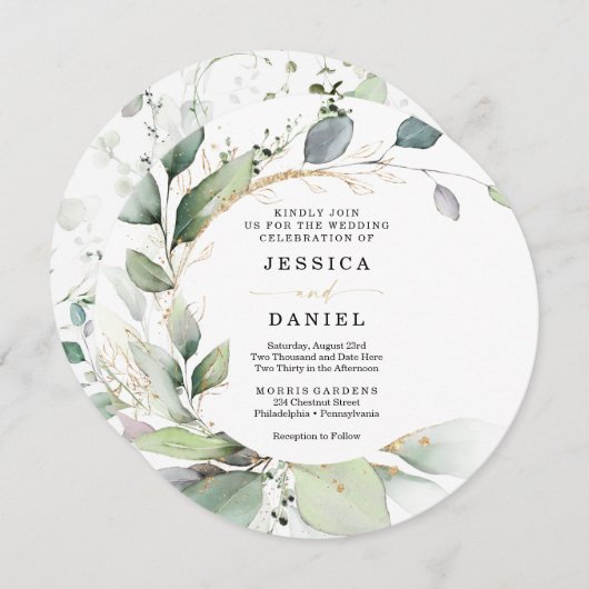 Waterverf Greenery met gouden weddenschap Kaart (Voorkant / Achterkant)