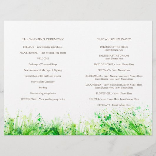 Waterverf greenery met het grote trouwprogramma (Achterkant)