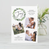 Waterverf greenery met multi-fotoscript feestdagenkaart (Staand voorkant)