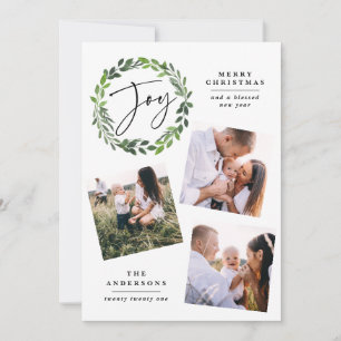 Waterverf greenery met multi-fotoscript feestdagenkaart