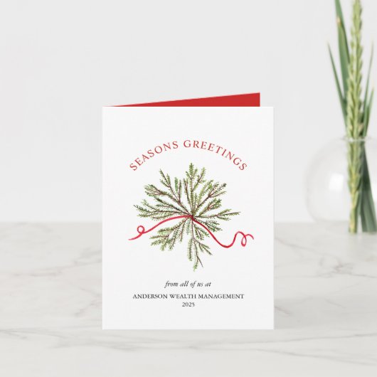Waterverf Greenery met Red Bow Folded Holiday Bedankkaart (Voorkant)