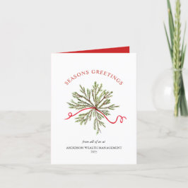 Waterverf Greenery met Red Bow Folded Holiday Bedankkaart