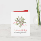 Waterverf Greenery met Red Bow Folded Holiday Bedankkaart (Voorkant)