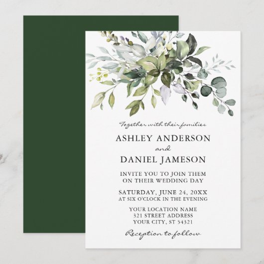 Waterverf Greenery Modern Elegance Wedding Kaart (Voorkant / Achterkant)