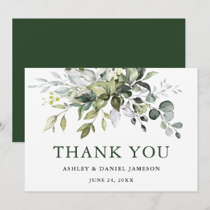 Waterverf Greenery Modern Elegant Green Wedding Bedankkaart