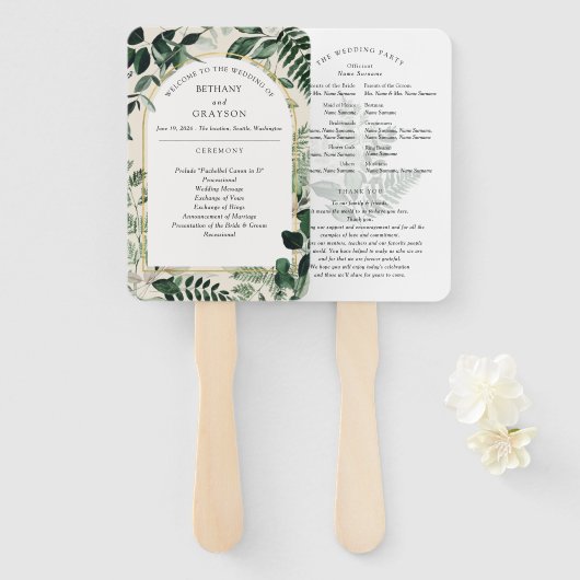 Waterverf Greenery Modern ouderwets huwelijk Handwaaier (Voorkant en achterkant)