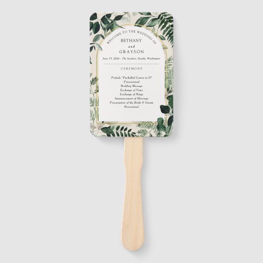 Waterverf Greenery Modern ouderwets huwelijk Handwaaier (Voorkant)