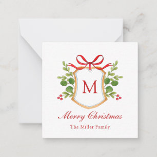 Waterverf Greenery Monogram Kam Kerstmis Notitiekaartje