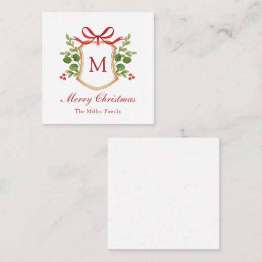 Waterverf Greenery Monogram Kam Kerstmis Notitiekaartje (Voorkant / Achterkant)