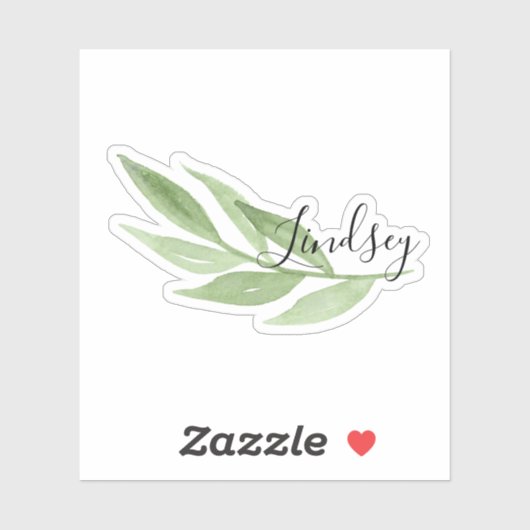 Waterverf Greenery Name Sticker (Vel)