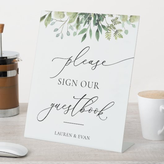 Waterverf Greenery Onderteken onze gids Reclamebord Met Voetstuk