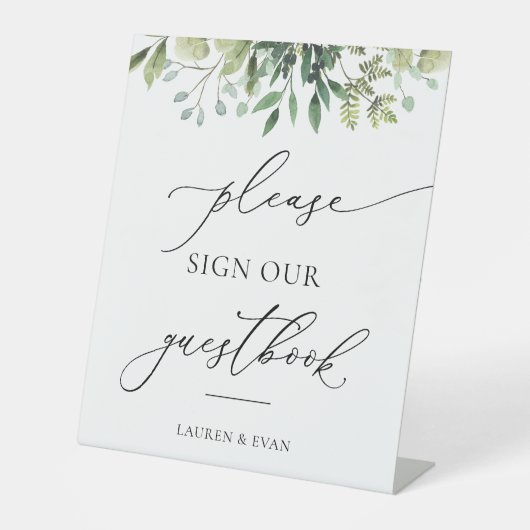 Waterverf Greenery Onderteken onze gids Reclamebord Met Voetstuk (Voorkant)