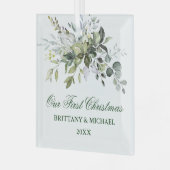 Waterverf Greenery Ons eerste kerstfeest Glas Ornament (Voorkant links)