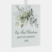 Waterverf Greenery Ons eerste kerstfeest Glas Ornament (Voorkant Rechts)