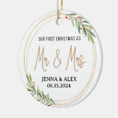 Waterverf Greenery Ons eerste kerstfeest Keramisch Ornament (Links)